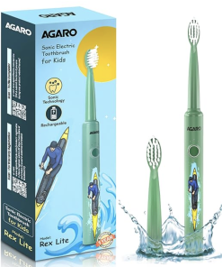 AGARO REX Lite Sonic Electric Kids Toothbrush with 3 Brushing Modes, 19000 Strokes per minute, Dupont Soft Nylon Bristles, Rechargeable Battery, Power Tooth Brush, Repleacble Heads